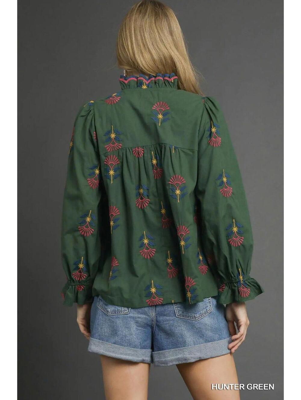 Umgee Green Blouse with Embroidery Design Medium Boutique New with Tags - Picture 8 of 8